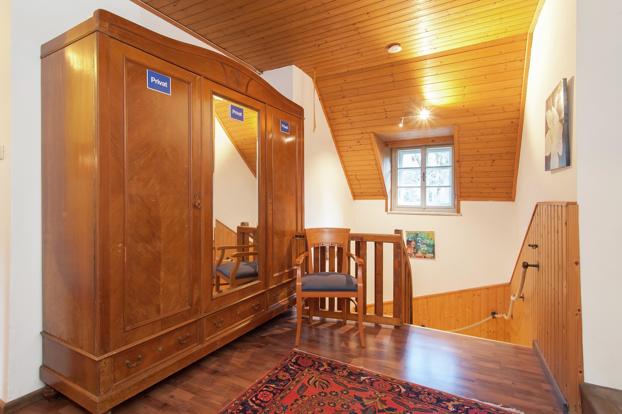 Ground floor: (hallway, Kitchen(oven, combination microwave, dishwasher, fridge-freezer), Living/bed room(TV(satellite), DVD player, CD player, stereo unit), bathroom(shower, washbasin, toilet), conservatory/veranda)\n\nOn the 1st floor: (bedroom(double bed), bedroom(double bed), bedroom(2x double bed), bathroom(bath tub, toilet, washing machine))\n\nstables, tumble dryer(paid), washing machine(paid), heating(central), terrace(shared with other guests), terrace, garden(shared with other guests), garden furniture, BBQ, 4x parking, swimming pool(shared with the owner , 7 x 4 m.), children\'s bed(on request), high chair