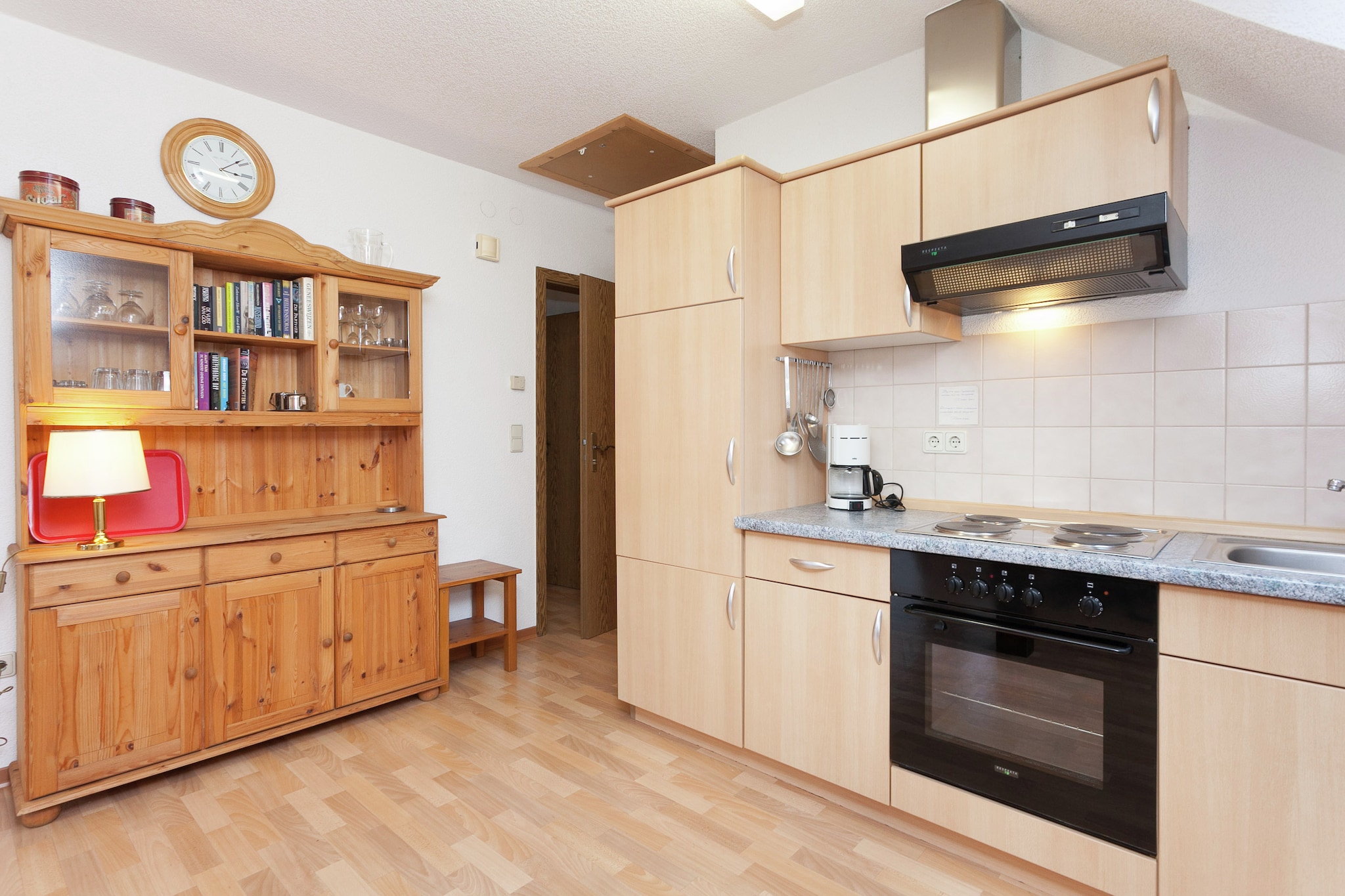 Ground floor: (Entrance, hall, open kitchen(cooker(4 ring stoves), oven, microwave, fridge-freezer), Living/diningroom(double sofa bed, TV(satellite), stove(wood)), bedroom(double bed), bedroom(2x single bed), bathroom(shower, washbasin, toilet, washing machine), toilet)\n\nOn the 1st floor: (Entrance(acces via outside stairway), open kitchen(cooker(4 ring stoves), oven, microwave, fridge-freezer), Living/diningroom(TV(satellite), stove(wood)), bedroom(double bed, radio), bedroom(2x single bed), bathroom(shower, washbasin, toilet), toilet, Landing)\n\n2x cot, balcony, terrace, garden, 2x high chair