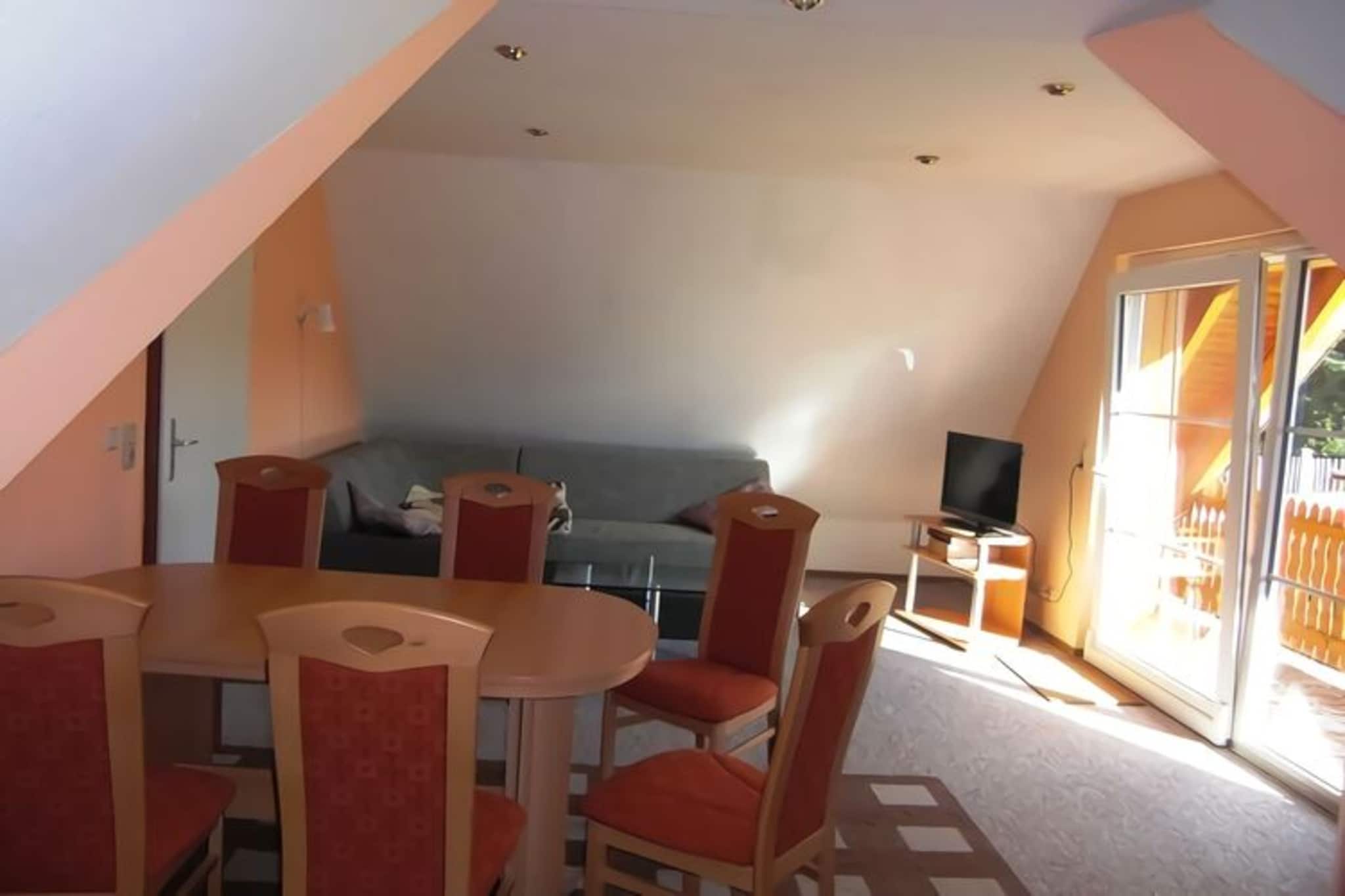 Located in the beautiful Harz region, more precisely in the town of Thale, this holiday apartment impresses with its charm and good facilities. The beautiful roof terrace and balcony offer couples, families and friends pure relaxation after an active day. 

The apartment is only 3 km from the nearest ski lift and the nearest cross-country ski run. In addition to winter sports and beautiful hikes in summer, you can also visit many sights such as castles, churches, palaces, monasteries and museums in the Harz Mountains. Since the apartment is right in town, all local amenities are in the immediate vicinity. 

The apartment has lovingly furnished rooms that offer classic comfort, a kitchen with dishwasher, satellite TV in the living room and a shower room. There is also a cot and a high chair available, and bicycles can also be rented.