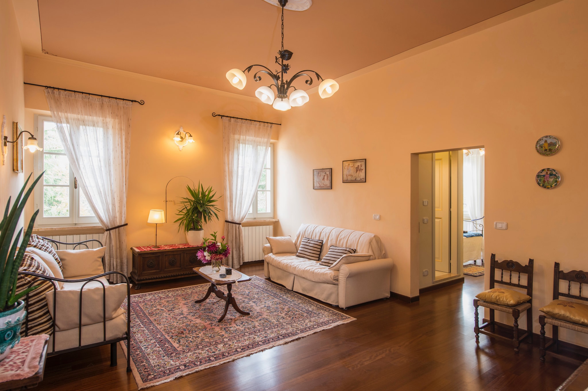 Situated just 1.5 km from the historic heart of Città della Pieve, this refined holiday home accommodates up to nine guests in comfort and style. The pet‑friendly villa features full air conditioning and free Wi‑Fi, ensuring a modern and restful experience. Cultural highlights nearby include the surreal La Scarzuola, an imaginative “ideal city” created within a former Franciscan convent by architect Tomaso Buzzi, and the medieval Castello di Sarteano offering sweeping views. Art aficionados will appreciate the Museo della Cattedrale, home to Renaissance masterpieces. Nature lovers can also explore the surrounding woods or take a 15 km journey to Lake Trasimeno for serene lakeside excursions.
The third-floor kitchen is generously sized, equipped with high-end amenities including an espresso machine, oven, microwave, dishwasher, fridge‑freezer, juicer, and blender. A relaxed sitting room with both single and double sofa beds, a TV, and a radio provides comfortable lounging space. Each of the three air-conditioned bedrooms boasts its en-suite bathroom, while a pantry with a washing machine and several furnished terraces add convenience and charm. Outdoor facilities include a sun-lounger-lined fenced garden, barbecue, private parking, and a shared swimming pool (open May–September). Recreational options galore: playroom, fitness room, sauna, table tennis, table football, swings, all designed to enrich guest experience.
Note: Sauna Minimum occupancy: 2 persons & Maximum occupancy: 5 persons.
Città della Pieve is celebrated for its vibrant gastronomic scene. Nearby culinary gems include Taverna del Perugino (rich Umbrian cuisine) and the intimate Bistrot del Duca, tucked down a medieval alley and beloved for its seasonal dishes, friendly service, and local wines. Additional excellent spots such as Ristorante Silvana, La Taverna del Barbacane, and Caffè degli Artisti offer authentic regional fare. Whether you’re drawn by historic sites, cultural richness, or flavorful dining, this elegant retreat offers the perfect starting point for an unforgettable Umbrian escape.