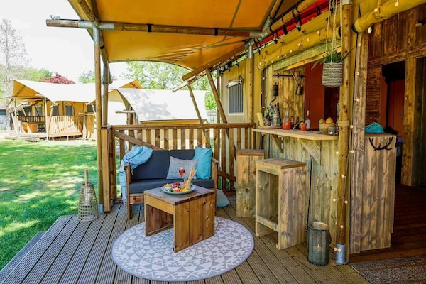 Glamping tent met pelletkachel en eigen bar in Uden, honden welkom - thumbnail 5