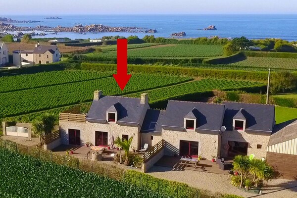 Steenhuis met dakterras en zeezicht op 400m van het strand in Cléder - thumbnail 2