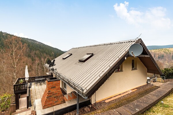 Ferienhaus Oase: Luxe houten vakantiehuis met panoramisch uitzicht over het Thüringer Woud - thumbnail 1