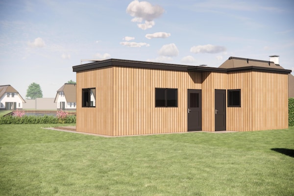 Modern chalet aan water met luxe vlonderterras in Friesland - thumbnail 1