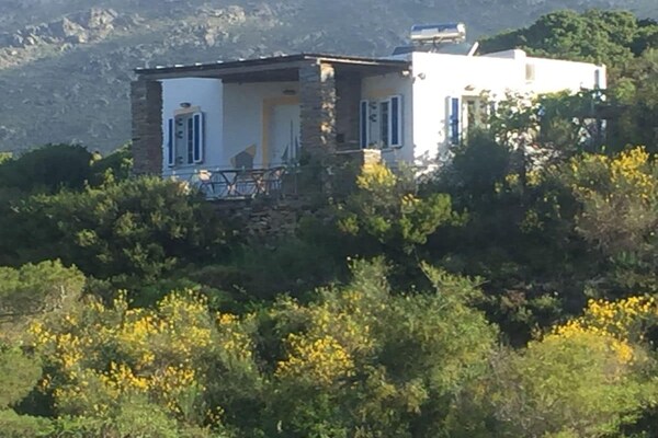 Geïsoleerd vakantiehuis op Andros met panoramisch zeezicht en strandnabijheid - thumbnail 1