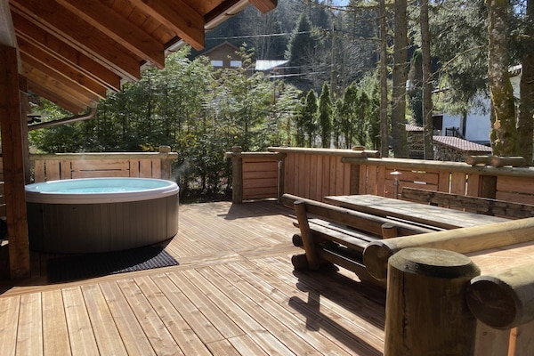 Houten chalet met jacuzzi en uitzicht op de bergen aan de rivier in La Bresse - thumbnail 3