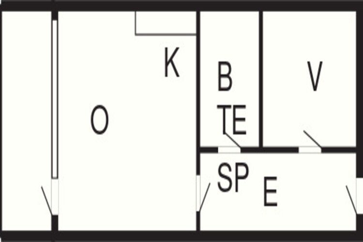 2 room,ground floor,44m2-Plattegrond