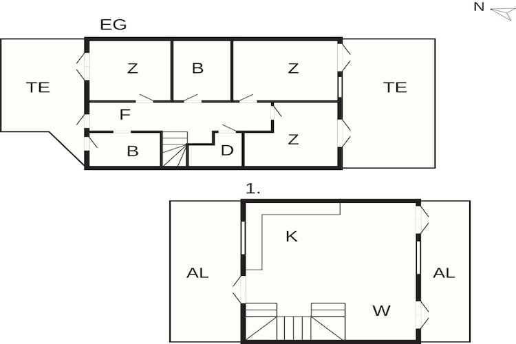 4 vær.2 plan,st.+1.sal-Plattegrond