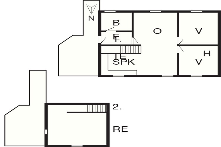 3 vær.,1.+ 2. etage, hems-Plattegrond