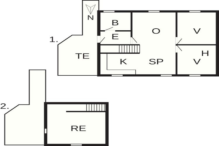 3 vær.,1.+ 2. etage, hems-Plattegrond