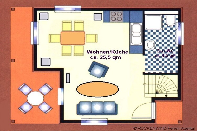 Haus 3 - Steg F - Comfort / 4 Personen-Plattegrond