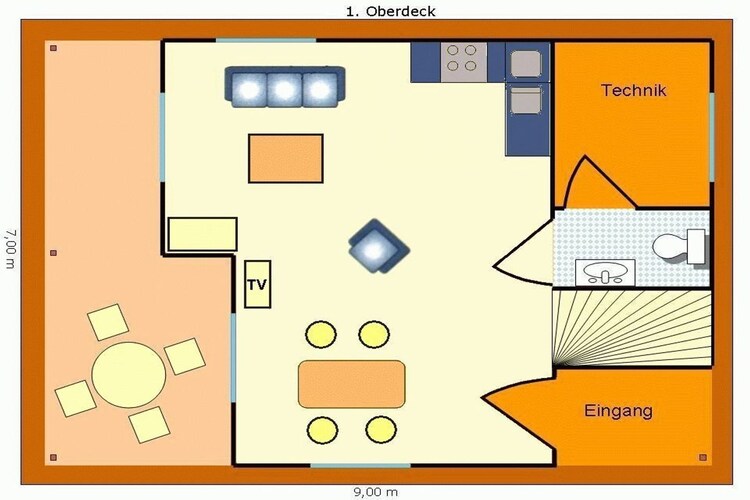 Haus 7 - Steg F - Comfort / 4 Personen-Plattegrond